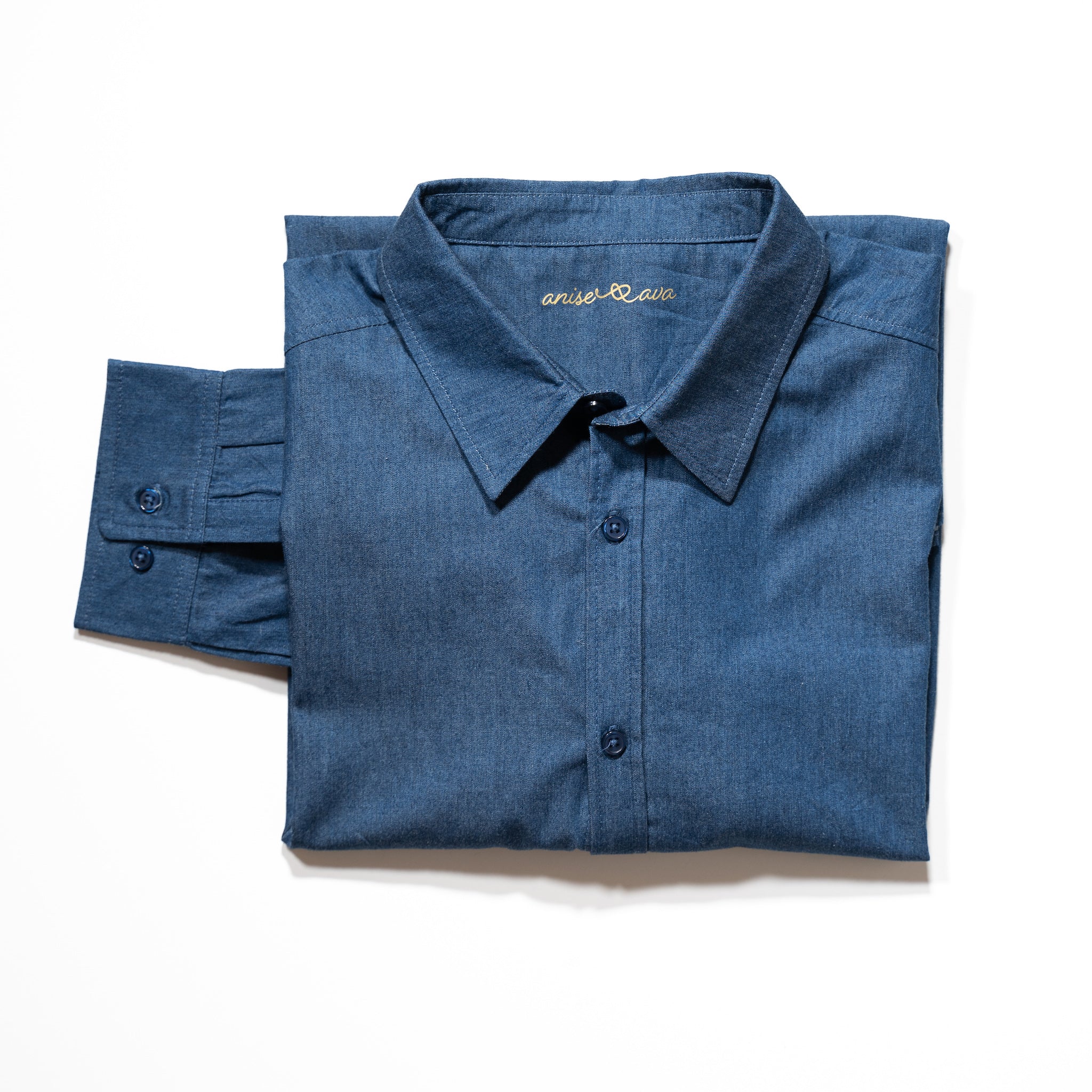 Mens' button down long sleeve chambray shirt, made to match with daddy & me boys' shirt, girls' dress, as well as women's chambray shirt. 