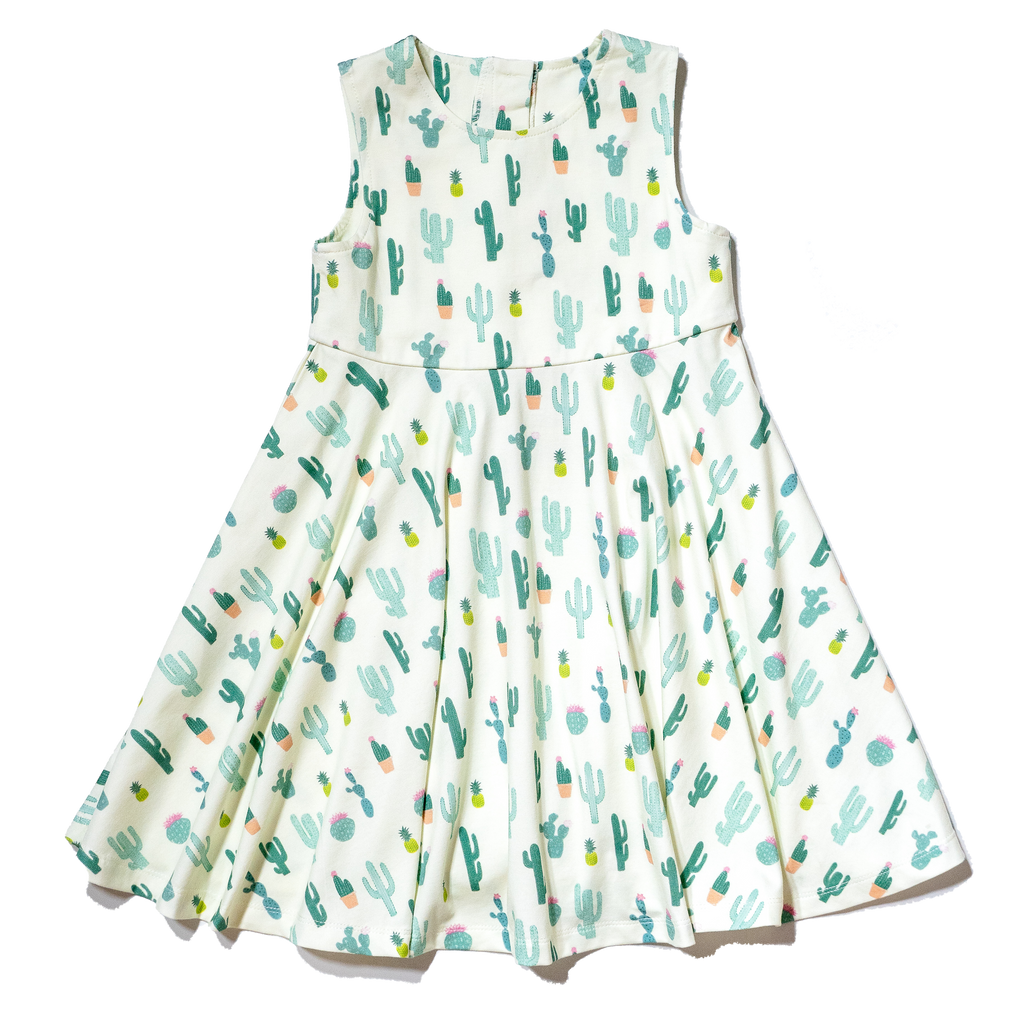 Cactus printed cotton dress for girls 2T- 6T, colorful gender neutral print to twin with siblings, perfect spring & summer dress by Anise & Ava.