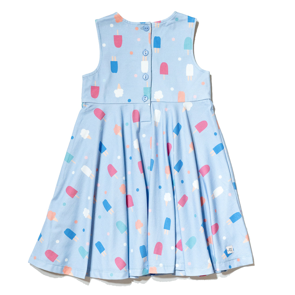 Sweets popsicle printed cotton dress for girls 2T- 6T, colorful gender neutral print to twin with siblings, perfect spring & summer dress by Anise & Ava.