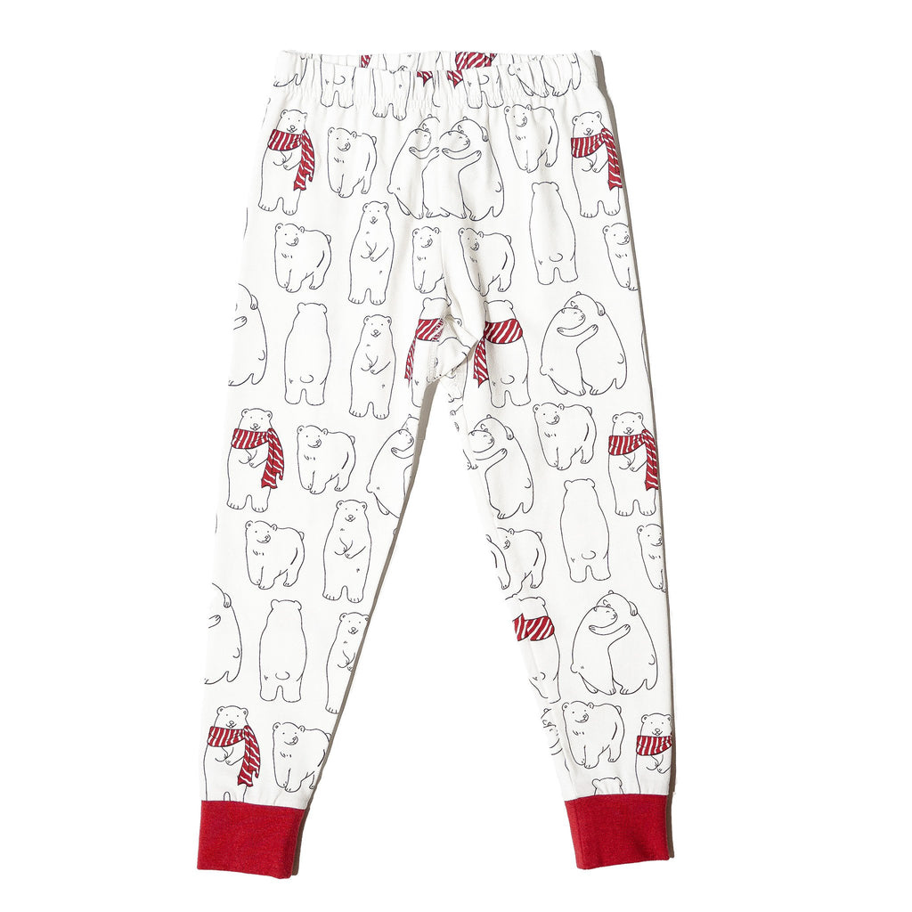 Kids' PJ bottom in holiday Cozy Bear print for Mommy & Me, Daddy& Me, and siblings twinning for the perfect holiday family photo. 