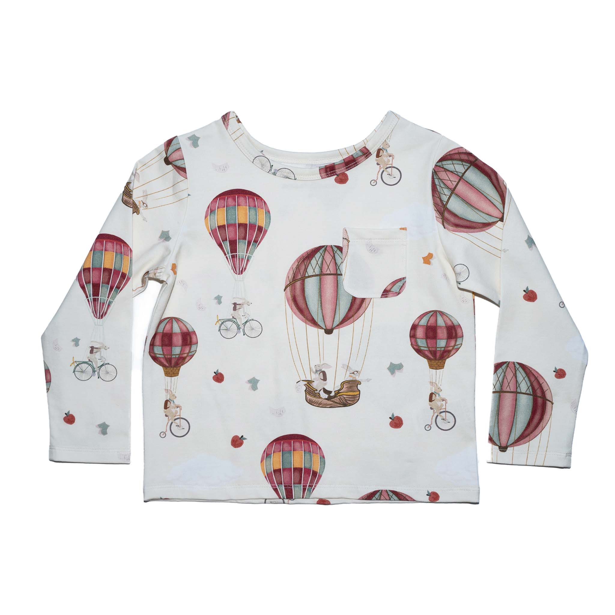 Anise & Ava long sleeves printed kids' tee. Gender fluid eco friendly printed with hot air balloons for back to school. 