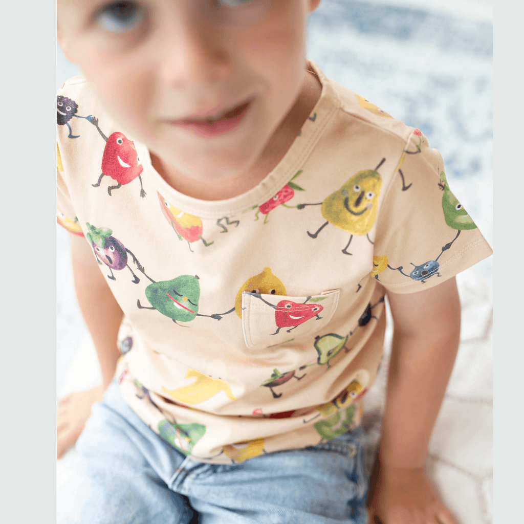 Anise & Ava genderless hand drawn exclusive artwork, printed on eco friendly luxury cotton. Short sleeves pocket tee made to match with siblings' styles, baby snap onsies or dresses. 
