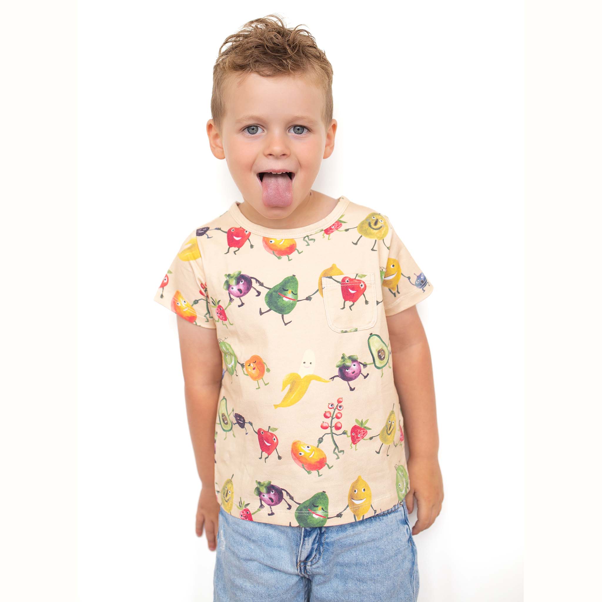 Anise & Ava genderless hand drawn exclusive artwork, printed on eco friendly luxury cotton. Short sleeves pocket tee made to match with siblings' styles, baby snap onsies or dresses. 